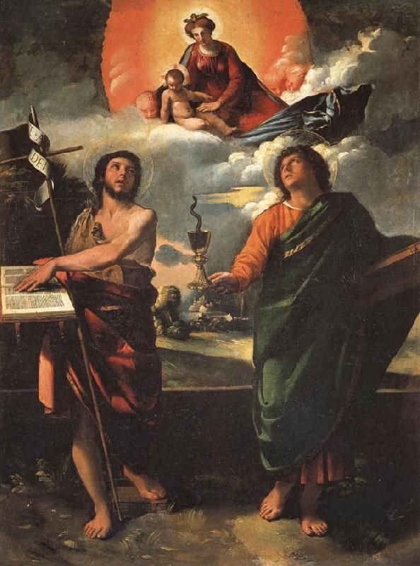 DOSSI, Dosso Madonna in Glory with SS.John the Baptist and john the Evangelist oil painting image